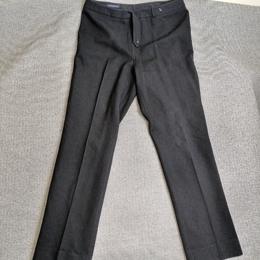Lands End Dress Pants Womens 12 Black Excellent Wool Blend Straight Leg Trousers